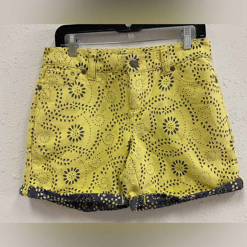 Code Blue Yellow Floral Eyelet cuffed Boho Shorts